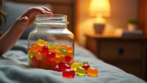 Színes gumicukrok éjjeliszekrényen