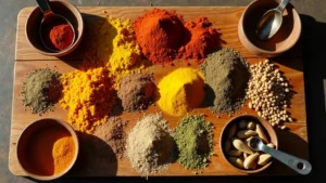 Színes indiai fűszerek tálalva