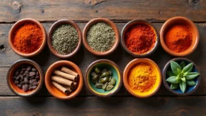 Mexikói fűszerek színes tablóján