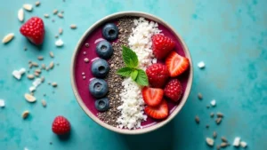 Bogyós smoothie kókuszreszelékkel