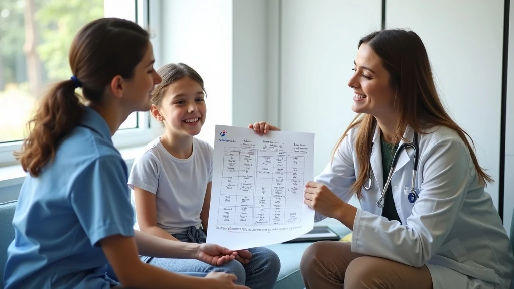 Orvos alvástáblát mutat családnak